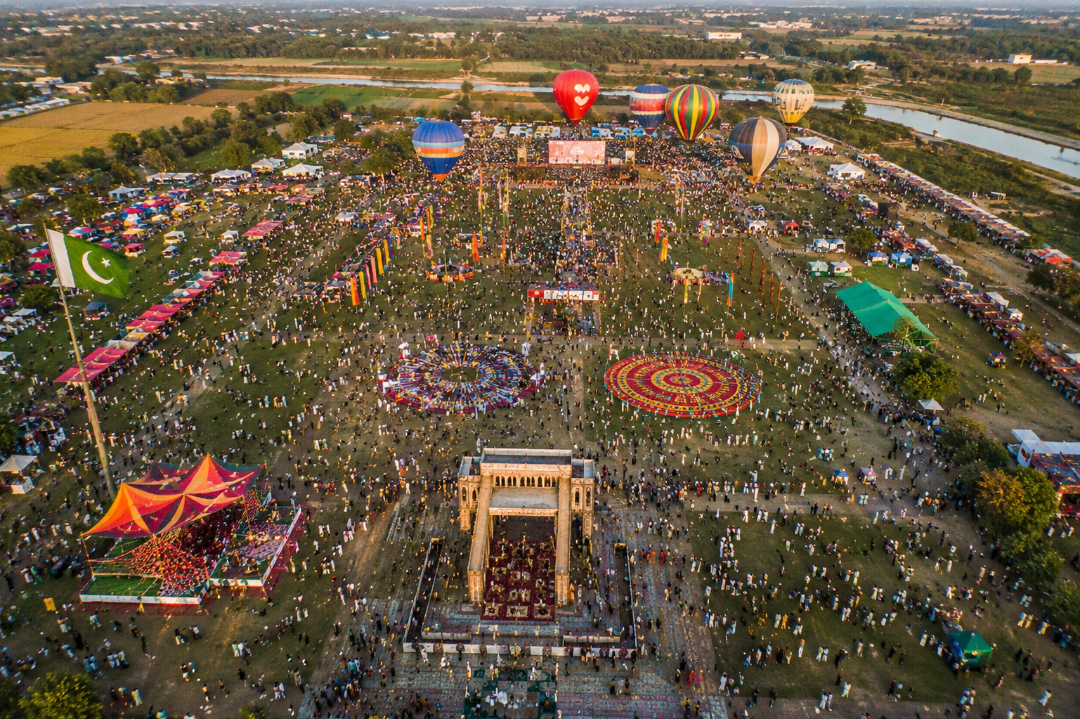 Aerial view of open-air community celebration