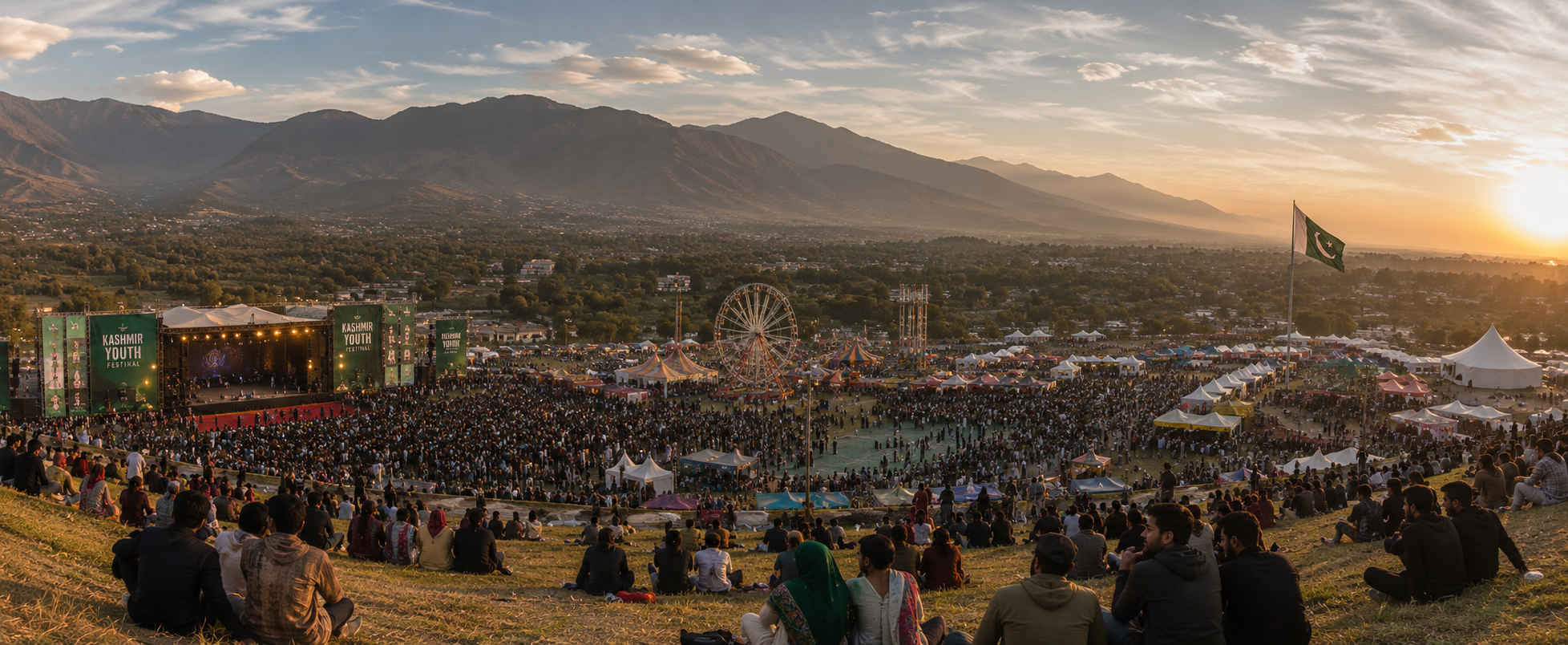 Large-scale outdoor festival with concert stage